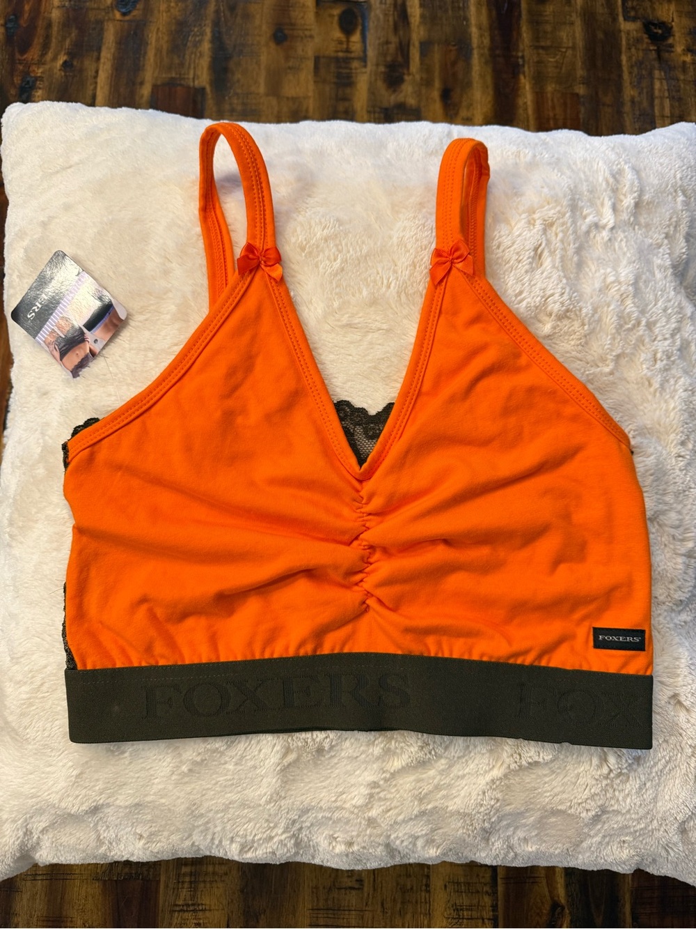 🍒Foxers lace bright orange tank top bralette NWT fun tiny whimsy unique yoga S